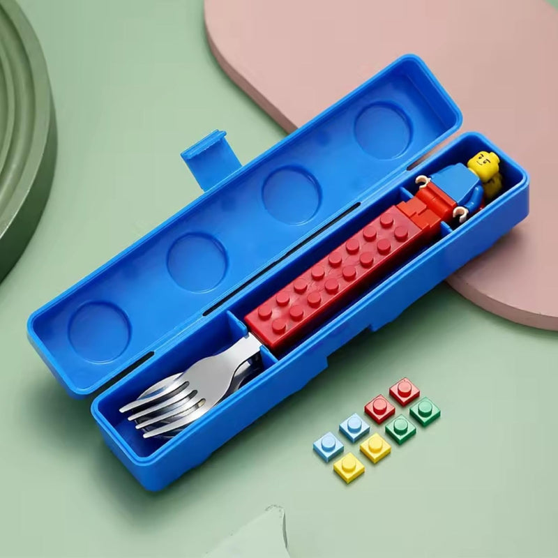 Lego-Themed Spoon & Fork Cutlery Set for Kids (Pack of 1) – BPA-Free, 304 Stainless Steel, with Storage Box – Ideal Birthday Return Gift