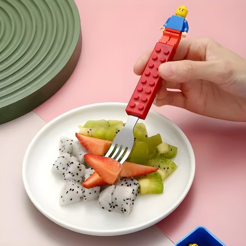 Lego-Themed Spoon & Fork Cutlery Set for Kids (Pack of 1) – BPA-Free, 304 Stainless Steel, with Storage Box – Ideal Birthday Return Gift