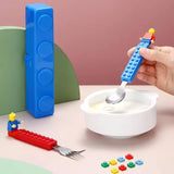 Lego-Themed Spoon & Fork Cutlery Set for Kids (Pack of 1) – BPA-Free, 304 Stainless Steel, with Storage Box – Ideal Birthday Return Gift