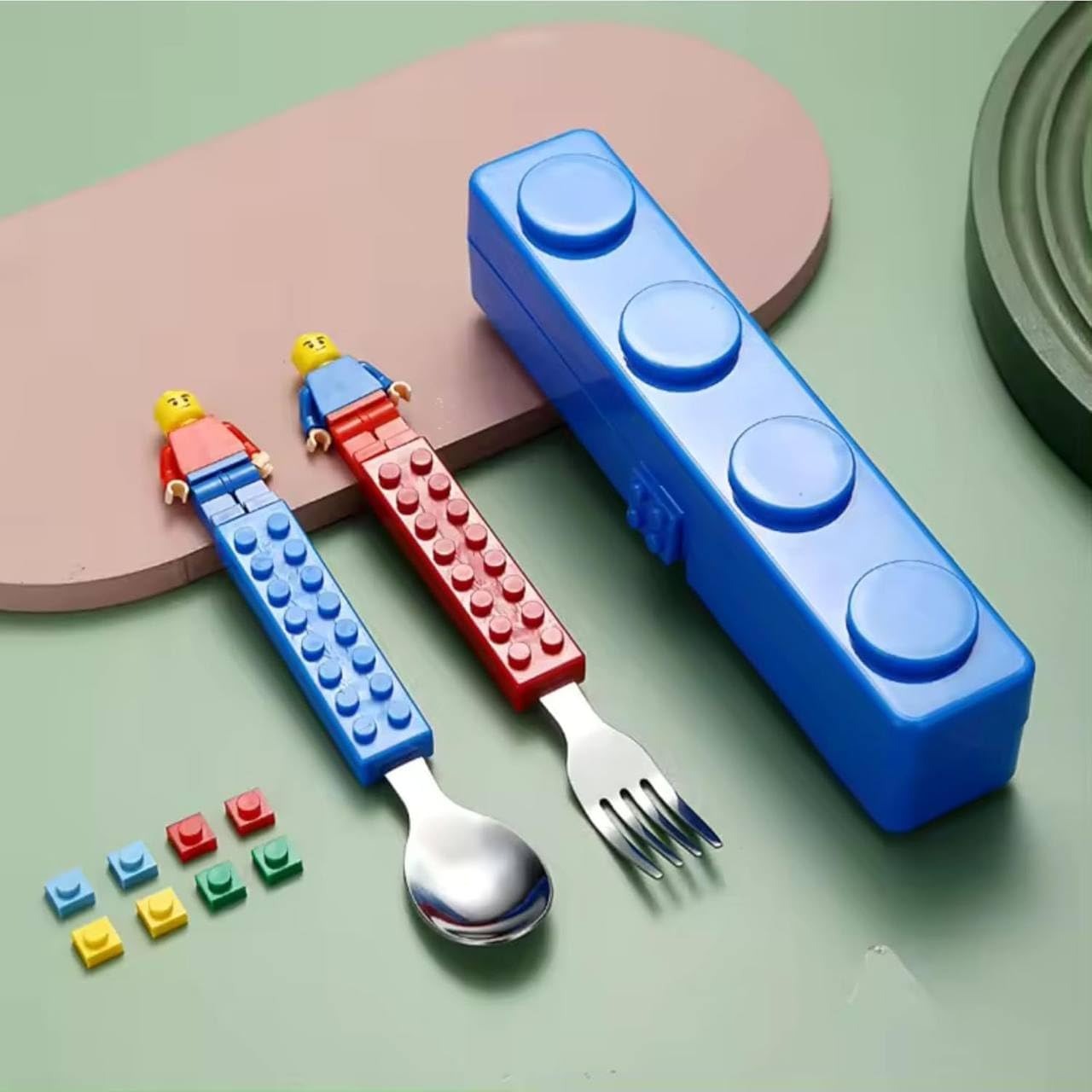 Lego-Themed Spoon & Fork Cutlery Set for Kids (Pack of 1) – BPA-Free, 304 Stainless Steel, with Storage Box – Ideal Birthday Return Gift