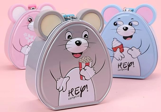 Cute Mouse Metal Money Box with Lock & Key – Cartoon Piggy Bank for Kids.