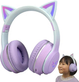 Kids Bluetooth Headphones with LED Cat Ears – Wireless Foldable Headset with Mic, TF Card Slot, Over-Ear Stereo Sound for Kids, Teens & Adults