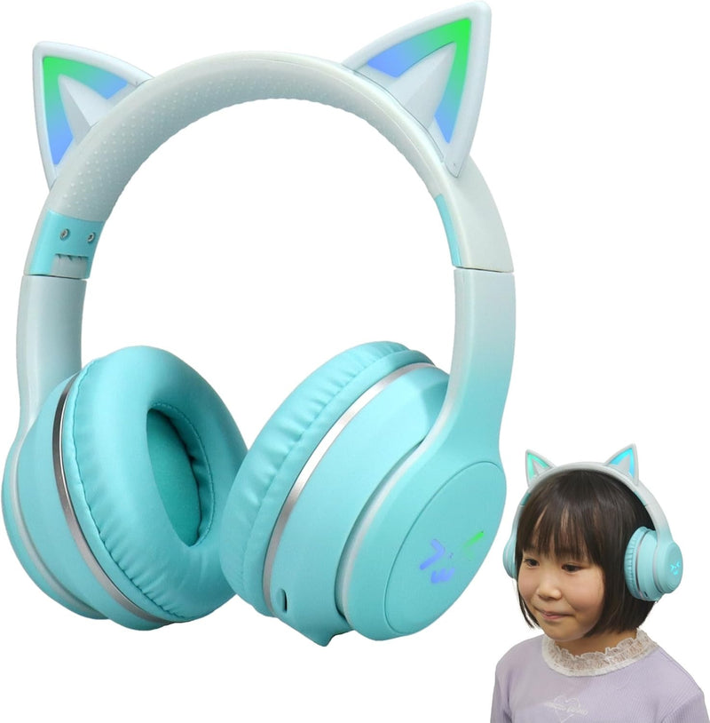 Kids Bluetooth Headphones with LED Cat Ears – Wireless Foldable Headset with Mic, TF Card Slot, Over-Ear Stereo Sound for Kids, Teens & Adults