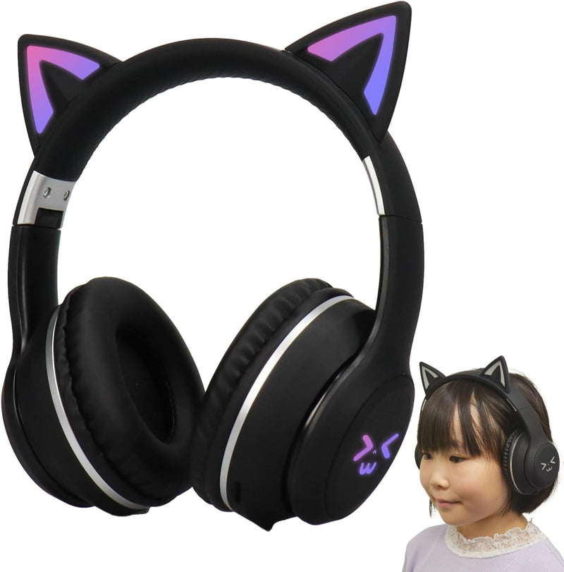 Kids Bluetooth Headphones with LED Cat Ears – Wireless Foldable Headset with Mic, TF Card Slot, Over-Ear Stereo Sound for Kids, Teens & Adults