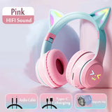 Kids Bluetooth Headphones with LED Cat Ears – Wireless Foldable Headset with Mic, TF Card Slot, Over-Ear Stereo Sound for Kids, Teens & Adults