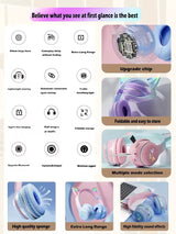 Kids Bluetooth Headphones with LED Cat Ears – Wireless Foldable Headset with Mic, TF Card Slot, Over-Ear Stereo Sound for Kids, Teens & Adults