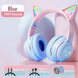 Kids Bluetooth Headphones with LED Cat Ears – Wireless Foldable Headset with Mic, TF Card Slot, Over-Ear Stereo Sound for Kids, Teens & Adults