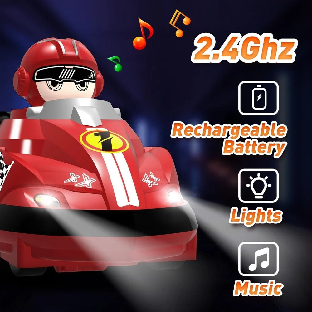 2PCS Set Stunt RC Battle Cars Blue Red Crush Ejecting Mini Car Bumper Cars Remote Control with Drivers Toy Game for Boys