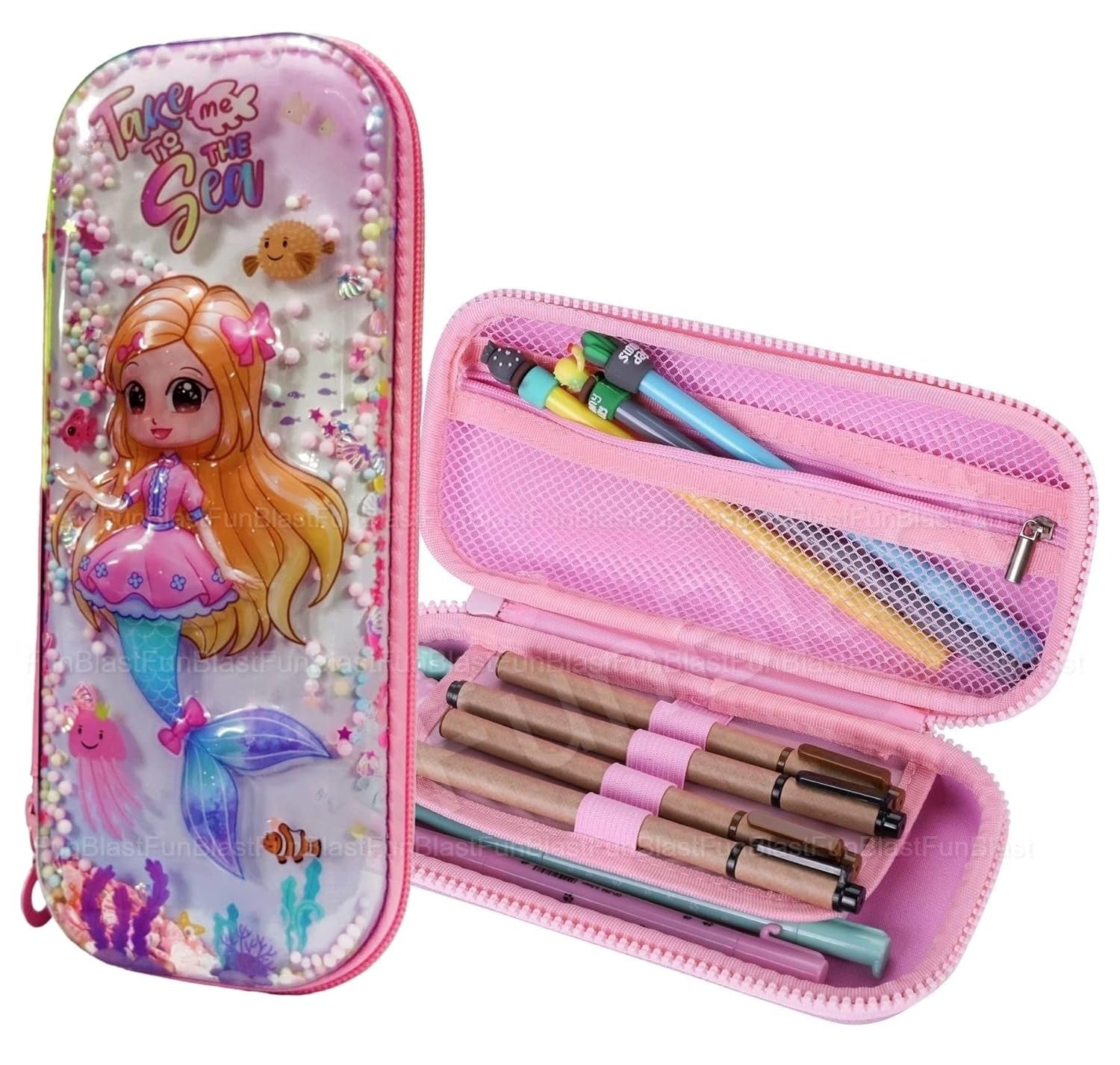 Mermaid Theme Pencil Case for Girls – Blonde Mermaid Design, Large Capacity Organizer