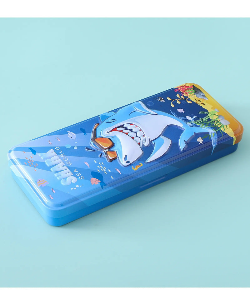 Shark Sea World Pencil Box for Kids – Cartoon Shark Metal Stationery Case