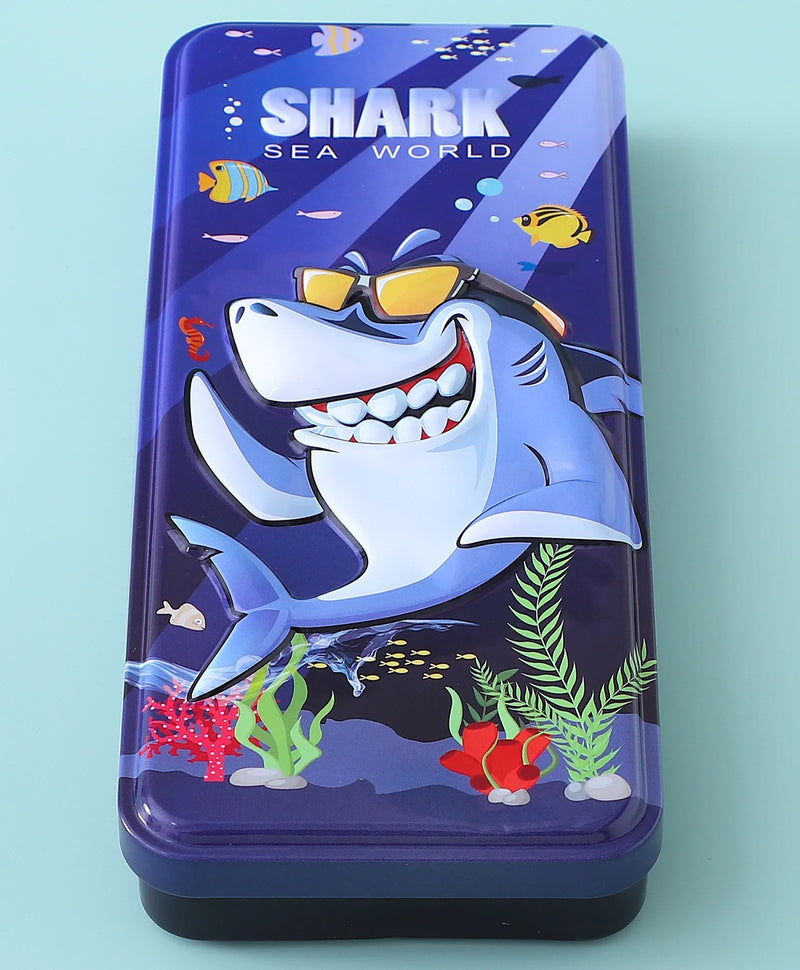 Shark Sea World Pencil Box for Kids – Cartoon Shark Metal Stationery Case