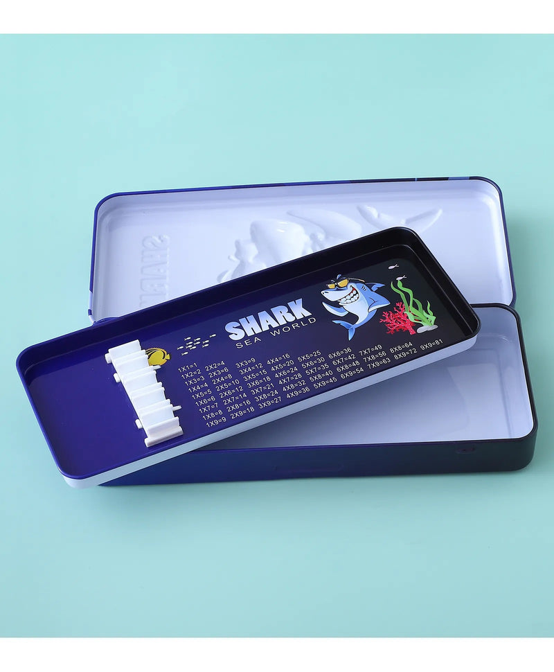 Shark Sea World Pencil Box for Kids – Cartoon Shark Metal Stationery Case