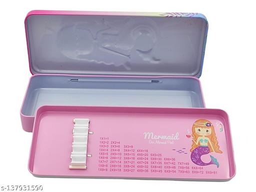 Mermaid Pencil Box for Kids – Cute Cartoon Metal Stationery Case (Pink & Purple Designs)