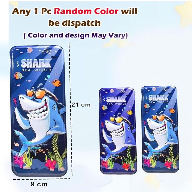 Shark Sea World Pencil Box for Kids – Cartoon Shark Metal Stationery Case