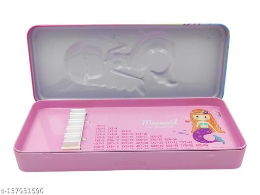 Mermaid Pencil Box for Kids – Cute Cartoon Metal Stationery Case (Pink & Purple Designs)