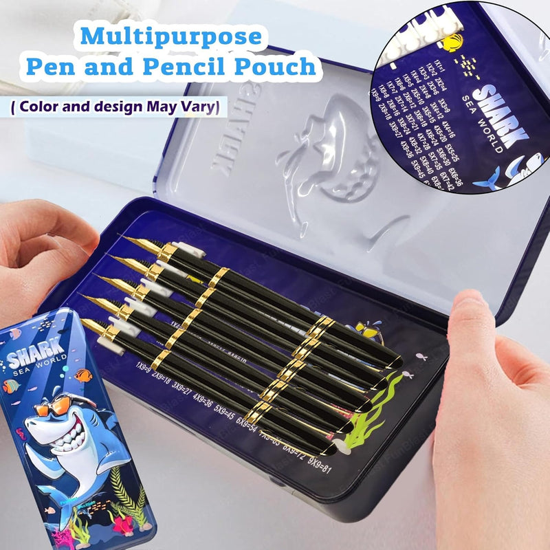 Shark Sea World Pencil Box for Kids – Cartoon Shark Metal Stationery Case