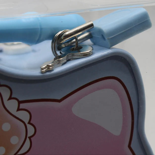 Cute Cat Metal Money Box with Lock & Key – Cartoon Piggy Bank for Kids