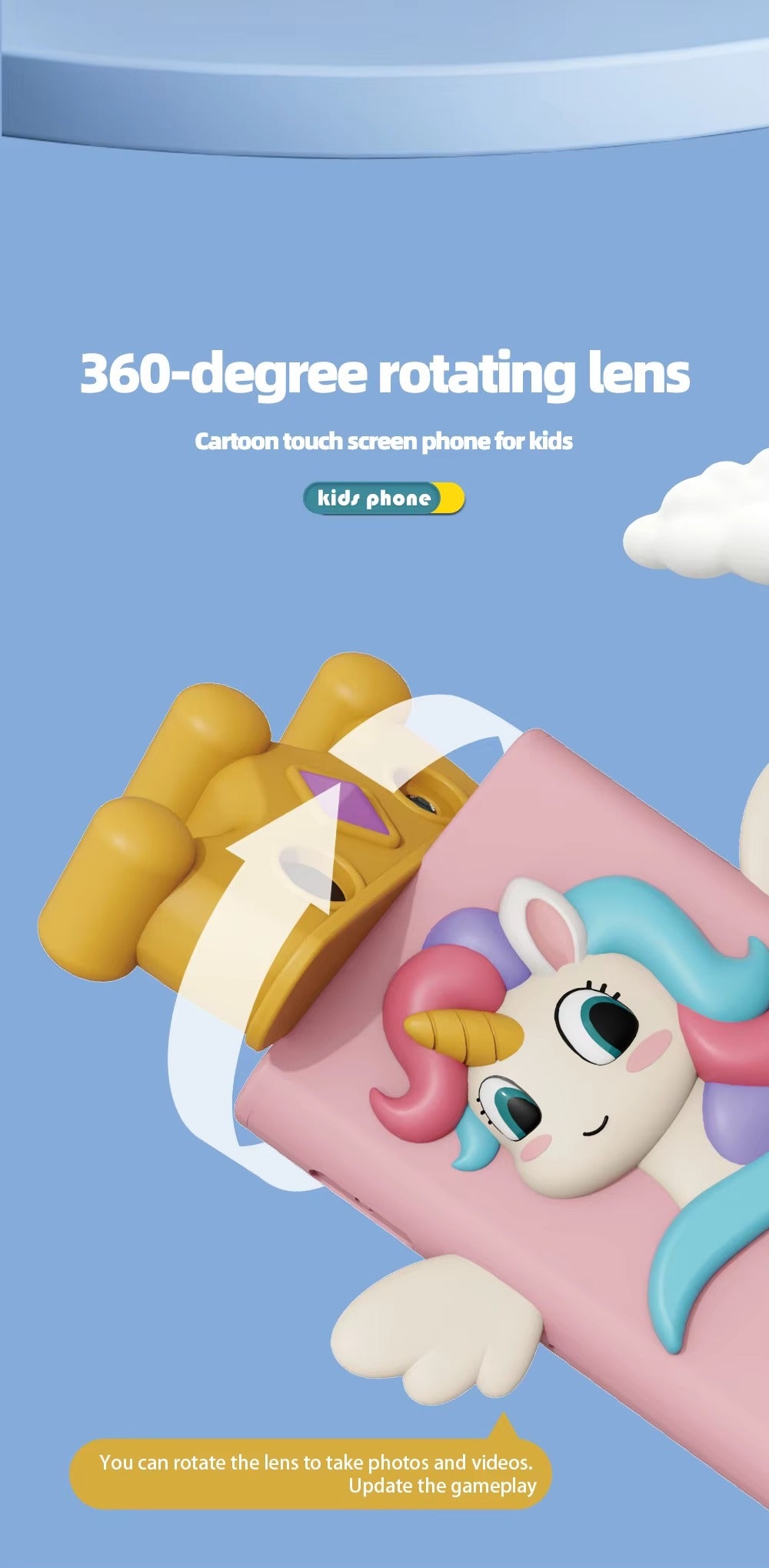 Kids Smartphone with 360° Rotating Camera – Cute Cat Design | Photo & Video Camera for Children