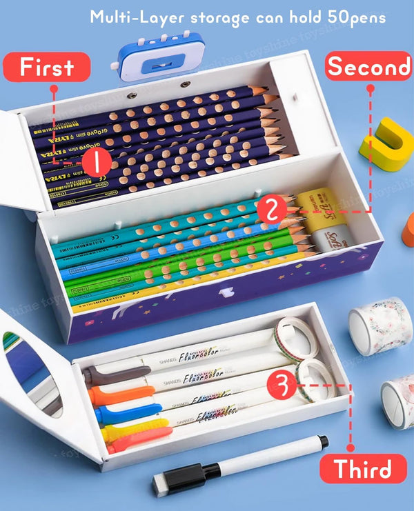 Multi-Layer Pencil Box with Code Lock – Large Capacity, Secret Compartment & Secure Storage Pen Case for Kids