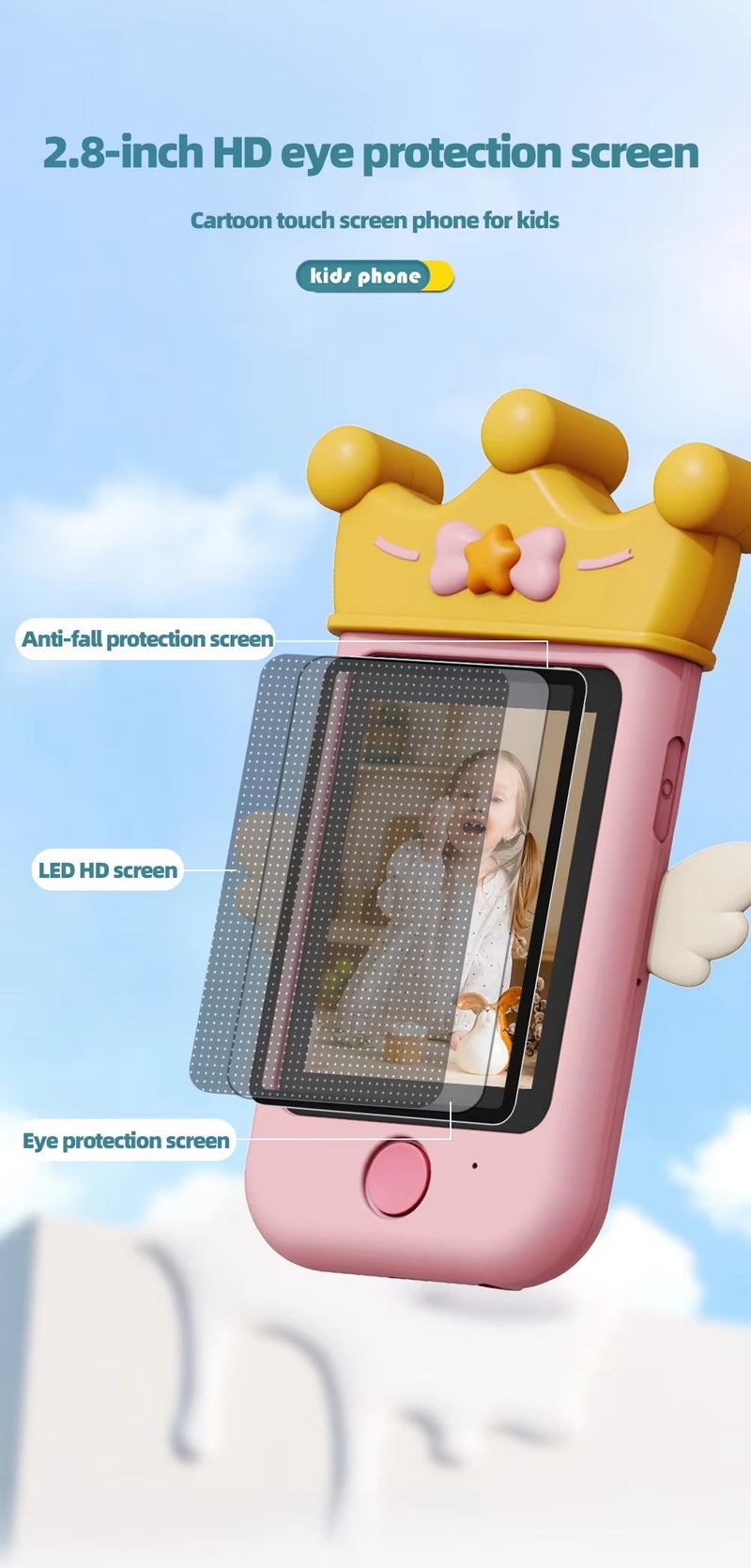 Kids Smartphone with 360° Rotating Camera – Cute Cat Design | Photo & Video Camera for Children