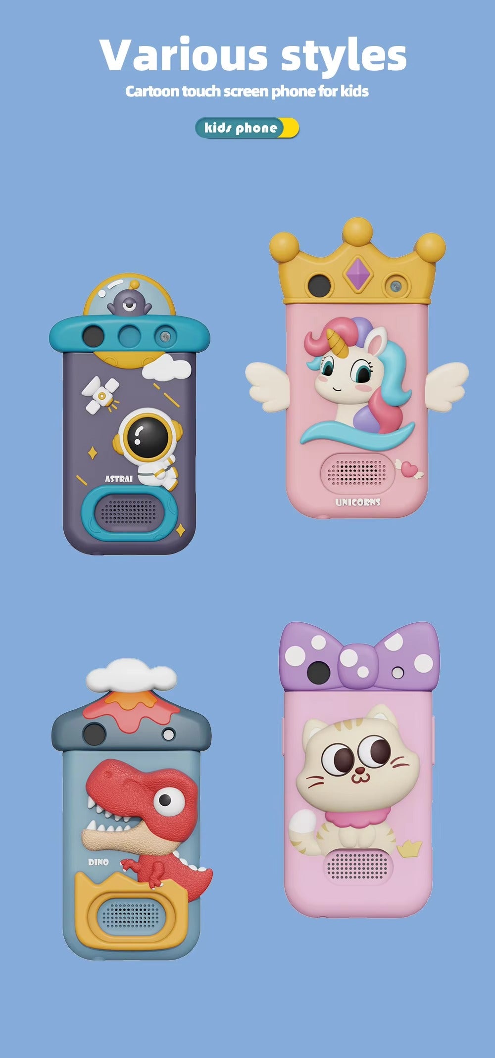 Kids Smartphone with 360° Rotating Camera – Cute Cat Design | Photo & Video Camera for Children