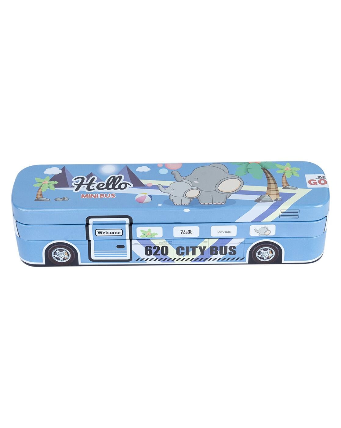 🚌 Kids Cartoon Bus-Shaped Metal Pencil Box
