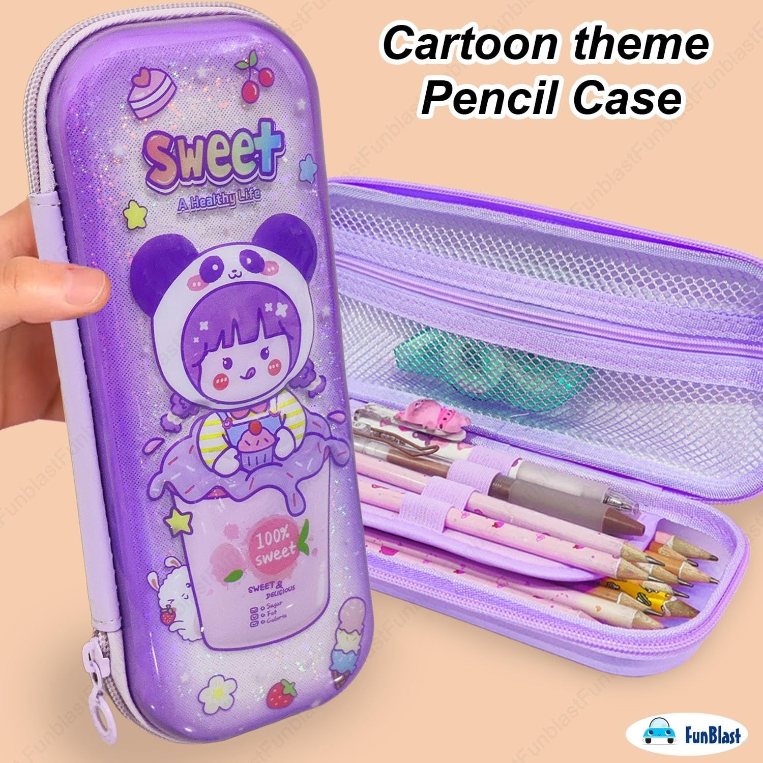 Sweet Panda Girl 3D Pencil Case – Large Capacity Glitter Stationery Organizer