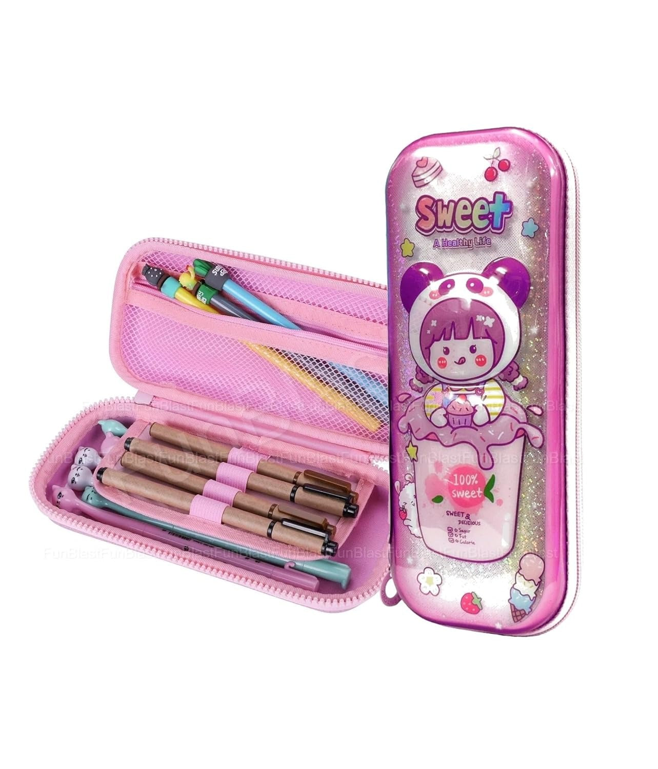 Sweet Panda Girl 3D Pencil Case – Large Capacity Glitter Stationery Organizer