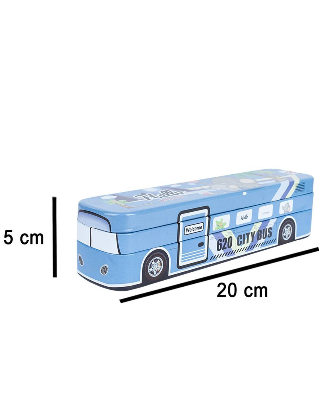 🚌 Kids Cartoon Bus-Shaped Metal Pencil Box
