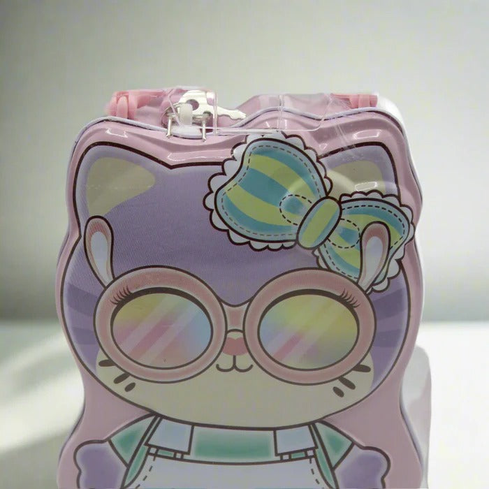 Cute Cat Metal Money Box with Lock & Key – Cartoon Piggy Bank for Kids