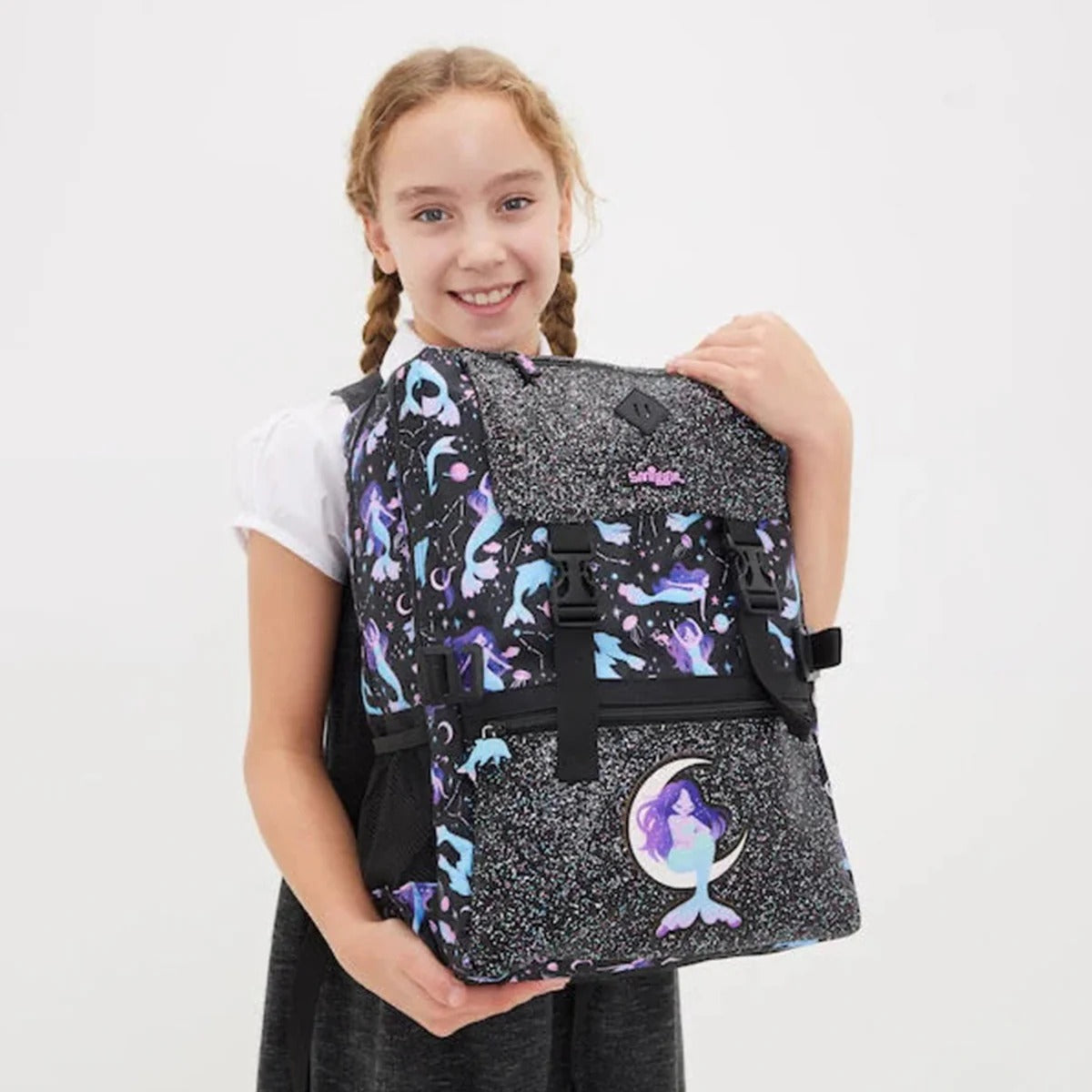 Smiggle Foldover Backpack — Glitter Mermaid Galaxy Print for Kids & Teens