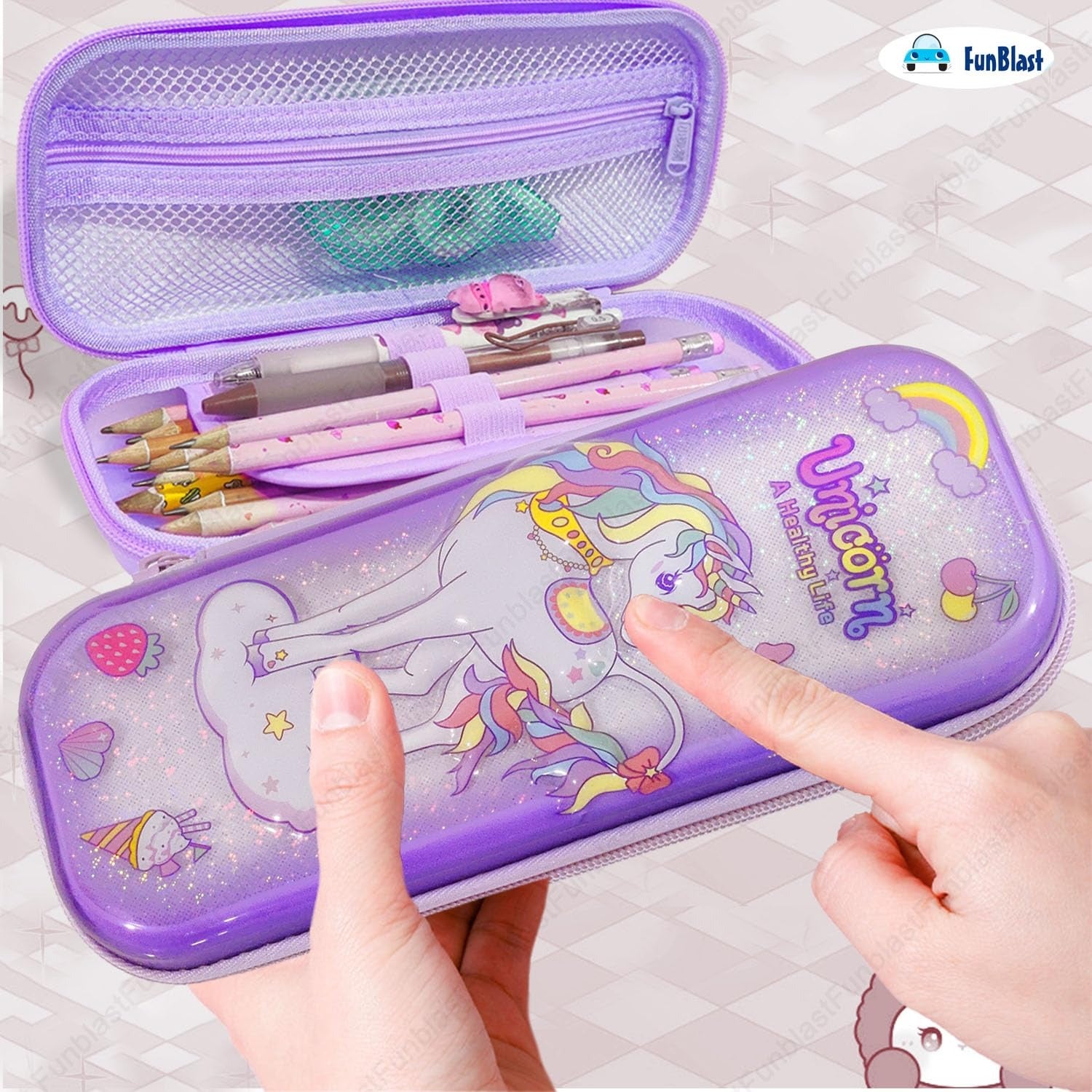 Unicorn Pencil Case for Kids – 3D Glitter Large Capacity Stationery Organizer