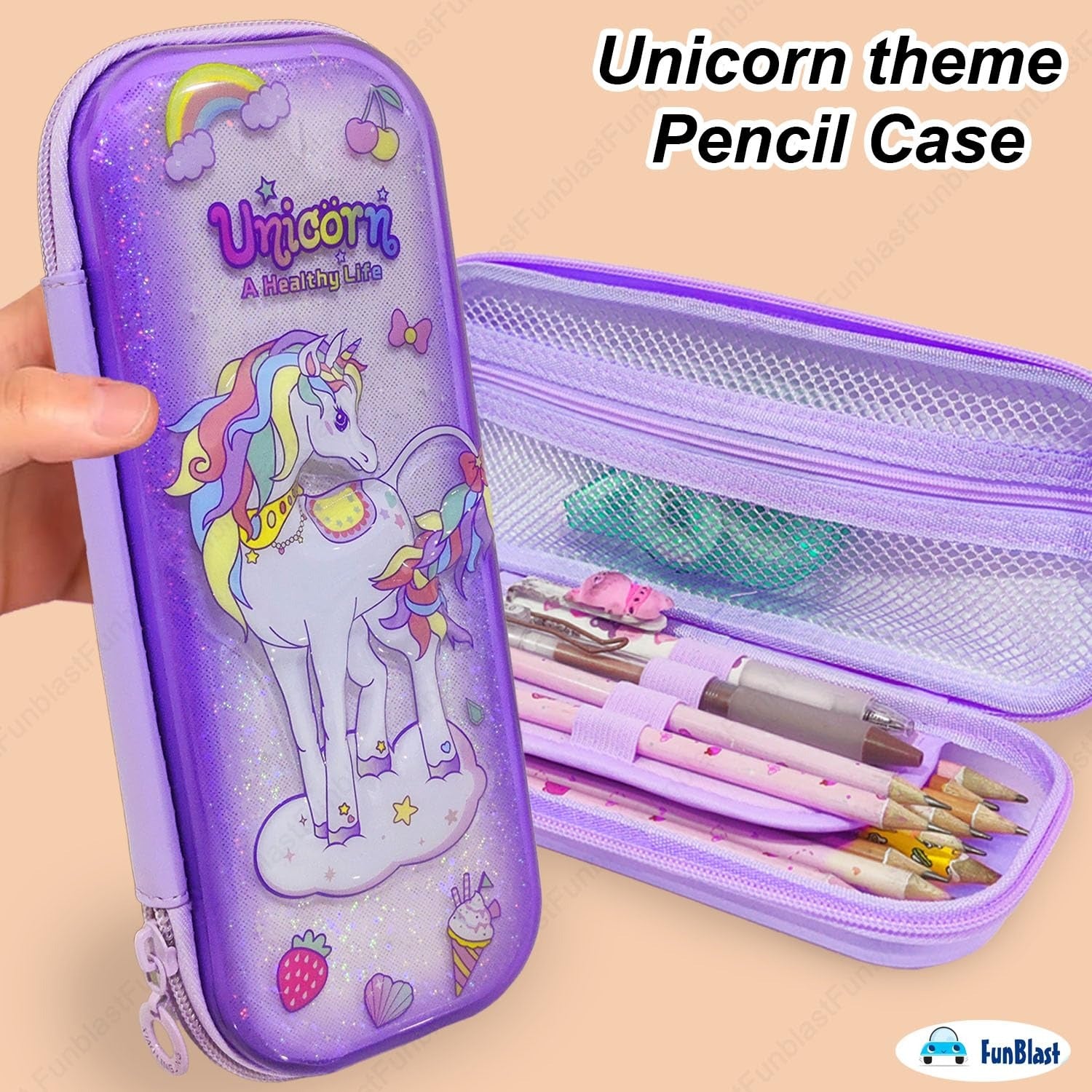 Unicorn Pencil Case for Kids – 3D Glitter Large Capacity Stationery Organizer