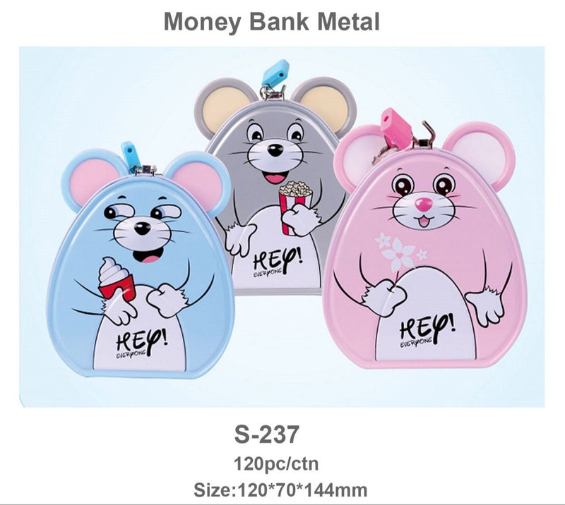 Cute Mouse Metal Money Box with Lock & Key – Cartoon Piggy Bank for Kids.