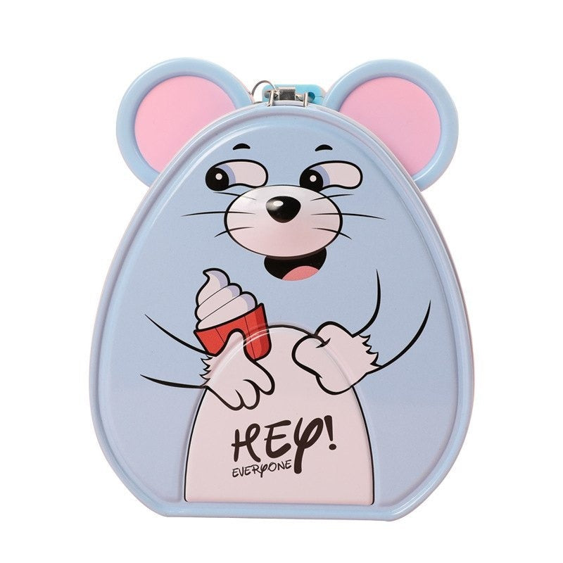 Cute Mouse Metal Money Box with Lock & Key – Cartoon Piggy Bank for Kids.