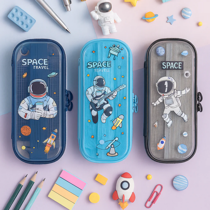 Space Travel Astronaut Pencil Case – Hard Shell Stationery Organizer for Kids & Students