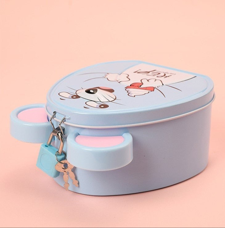 Cute Mouse Metal Money Box with Lock & Key – Cartoon Piggy Bank for Kids.