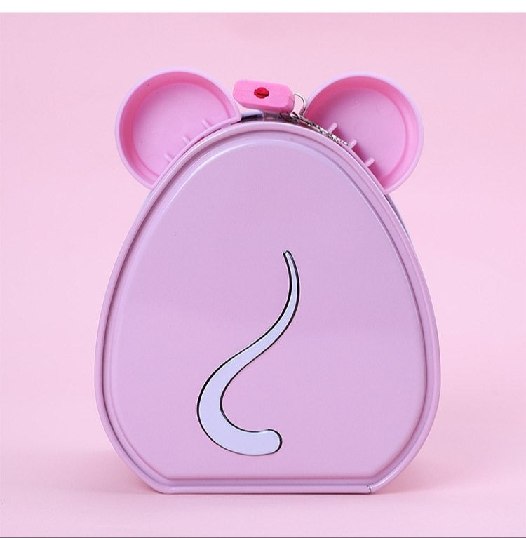 Cute Mouse Metal Money Box with Lock & Key – Cartoon Piggy Bank for Kids.
