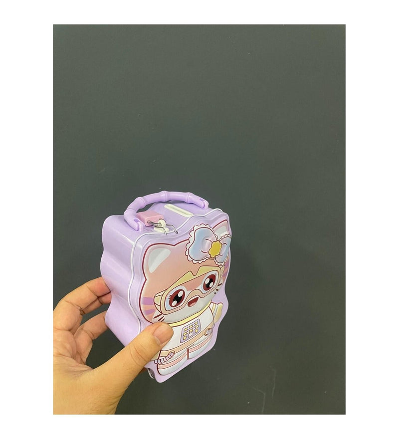 Cute Cat Metal Money Box with Lock & Key – Cartoon Piggy Bank for Kids