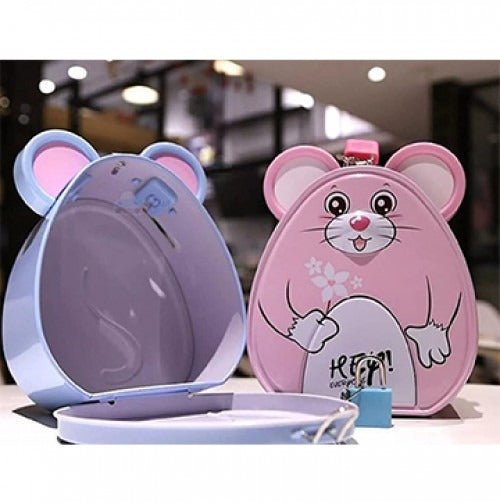 Cute Mouse Metal Money Box with Lock & Key – Cartoon Piggy Bank for Kids.