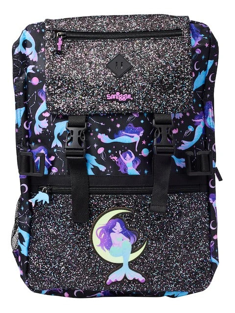 Smiggle Foldover Backpack — Glitter Mermaid Galaxy Print for Kids & Teens