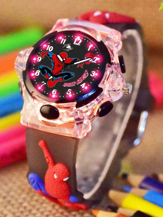 Kids - Boys Printed LED Dial & Straps Analogue Watch Spiderman Black