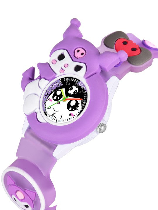 Girls Patterned Dial & Straps Analogue Watch Kuromi Purple