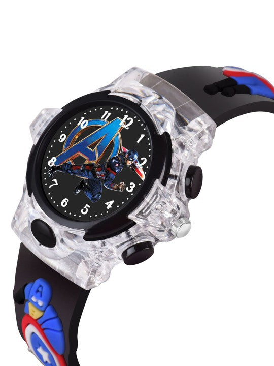 Boys Printed Dial & Silicon Strap Analogue Watch - Captain America Black