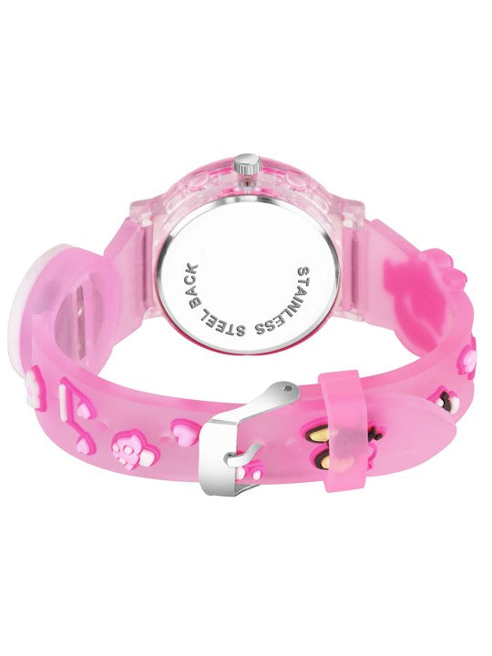 Girls Patterned LED Dial & Pink Silicon Strap Analogue Watch - Melody Pink