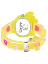 Girls Printed Dial & Yellow Silicon Strap Analogue Watch - Yellow Kitty