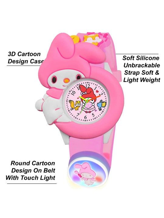 Girls Patterned Dial & Straps Analogue Watch Melody Pink