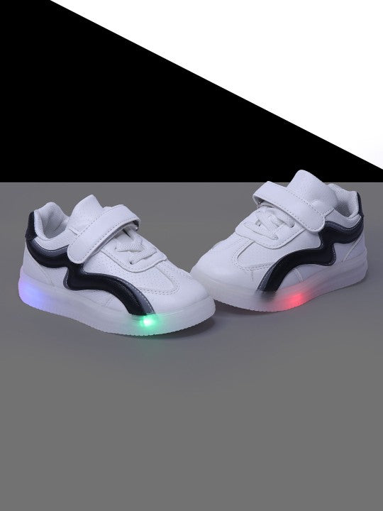 Kids Round Toe LED Sneakers – White with Velcro