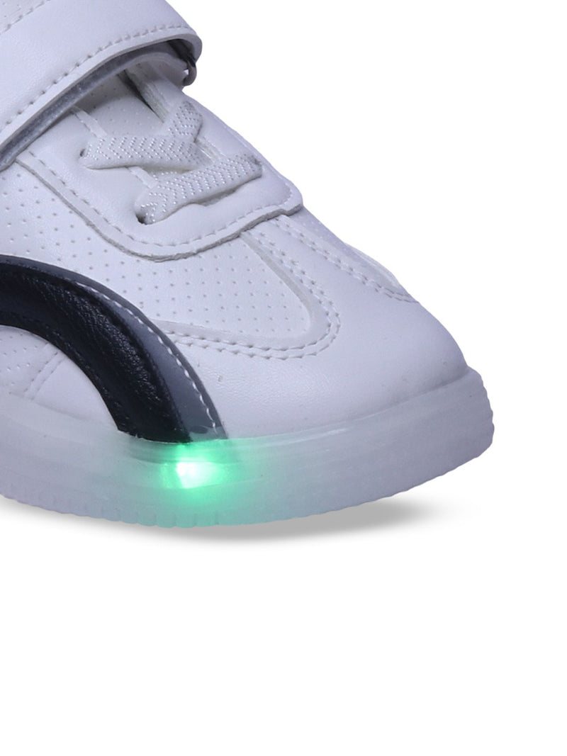 Kids Round Toe LED Sneakers – White with Velcro