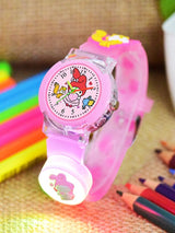 Girls Patterned LED Dial & Pink Silicon Strap Analogue Watch - Melody Pink